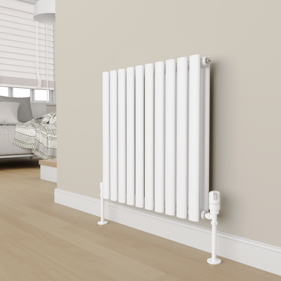 Elego White Modern TRV Angled Thermostatic Radiator Valves With Lockshield