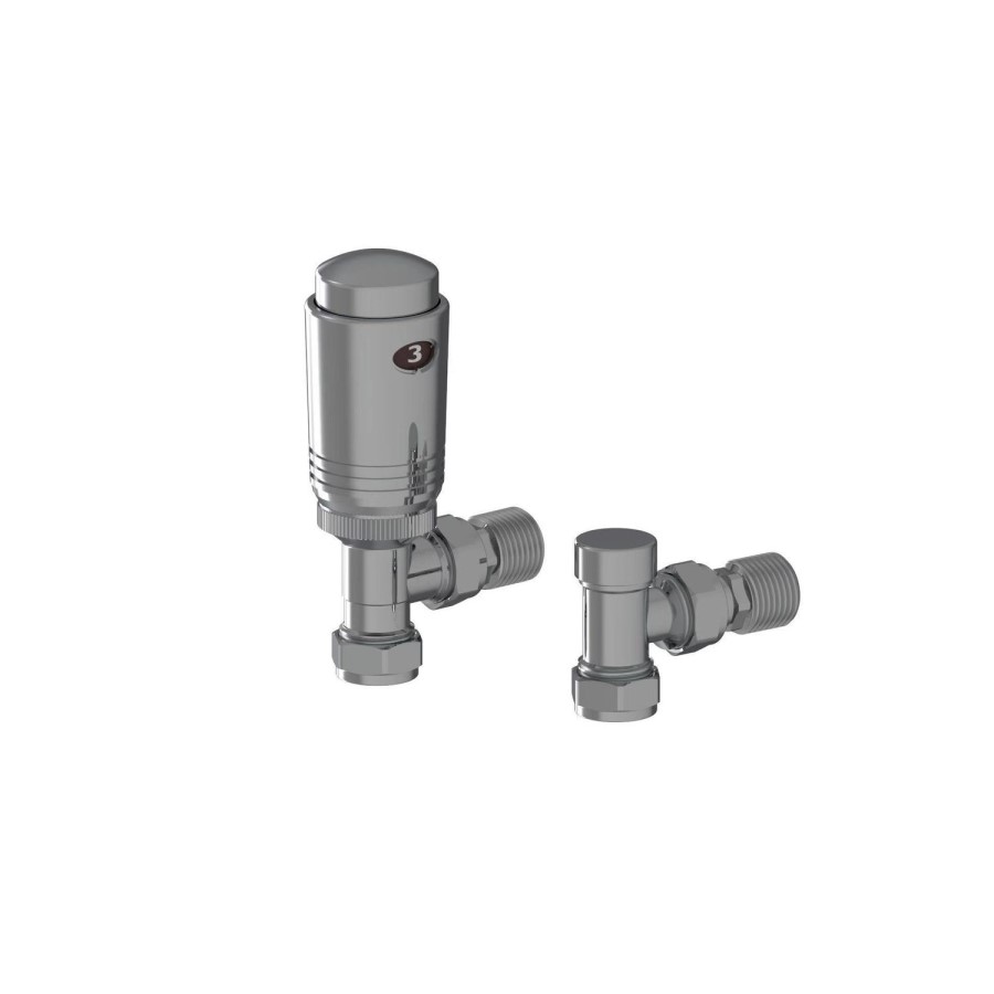 Elego Chrome Modern TRV Angled Thermostatic Radiator Valves With Lockshield