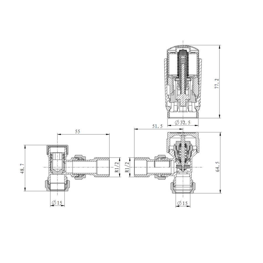 Elego Chrome Modern TRV Angled Thermostatic Radiator Valves With Lockshield