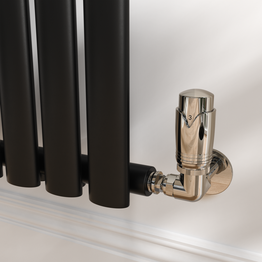 Elego Chrome Modern TRV Corner Thermostatic Radiator Valves With Lockshield
