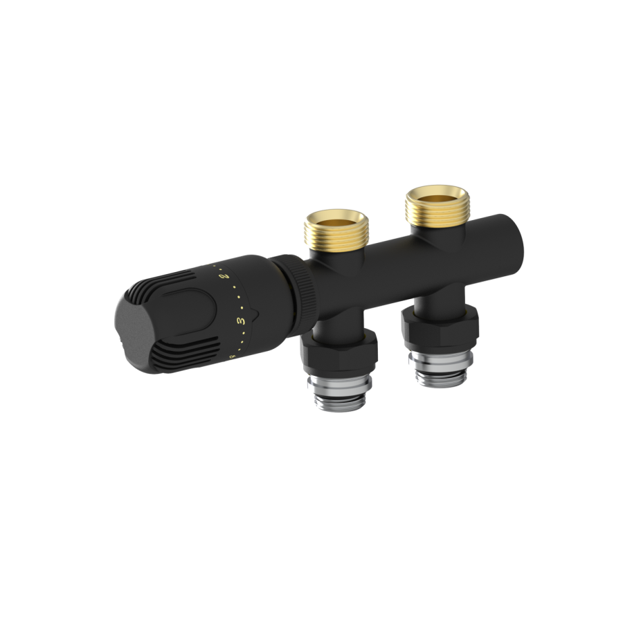 Elego Matte Black Modern TRV H Block Thermostatic Radiator Valves 