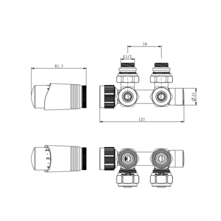 Elego Chrome Modern TRV H Block Angled Thermostatic Radiator Valves With Lockshield