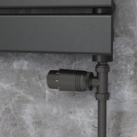 Elego Matte Black Modern TRV Straight Thermostatic Radiator Valves With Lockshield