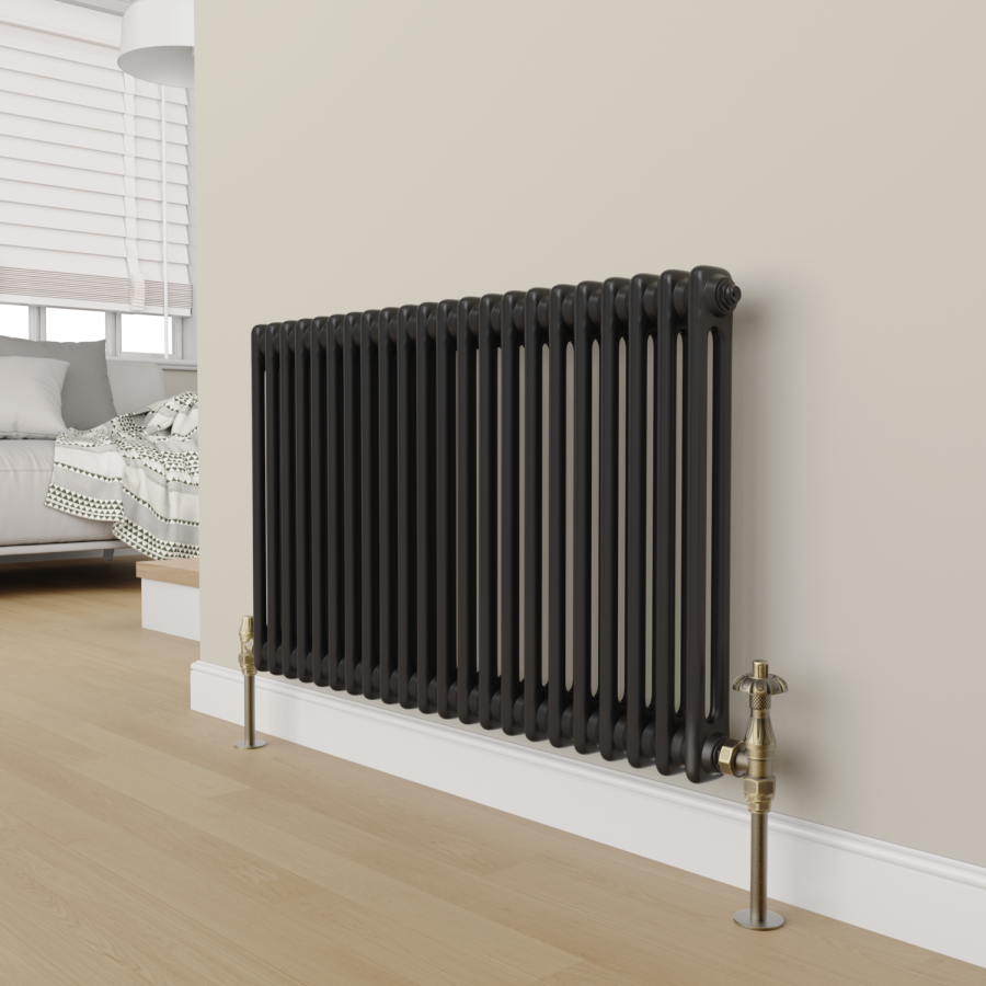 Maesta Antique Brass Traditional TRV Angled Thermostatic Radiator Valves With Lockshield