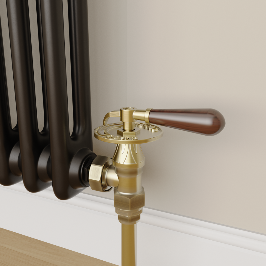 Maesta Antique Brass Traditional Manual Angled Radiator Valves With Lockshield