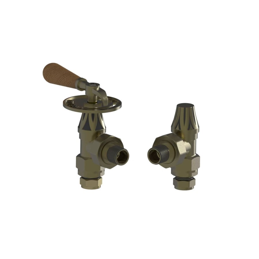 Maesta Antique Brass Traditional Manual Angled Radiator Valves With Lockshield