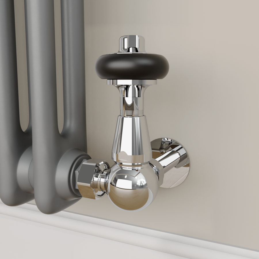 Maesta Chrome Traditional TRV Corner Thermostatic Radiator Valves With Lockshield