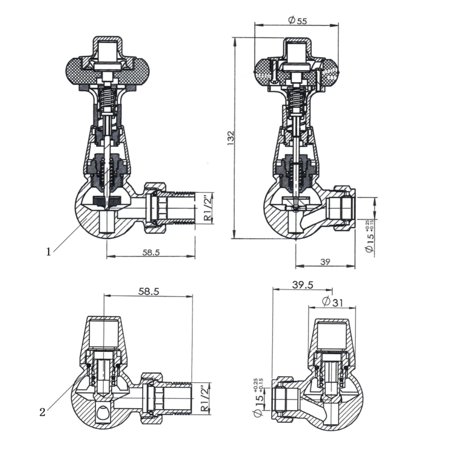 Maesta Matte Black Traditional TRV Corner Thermostatic Radiator Valves With Lockshield