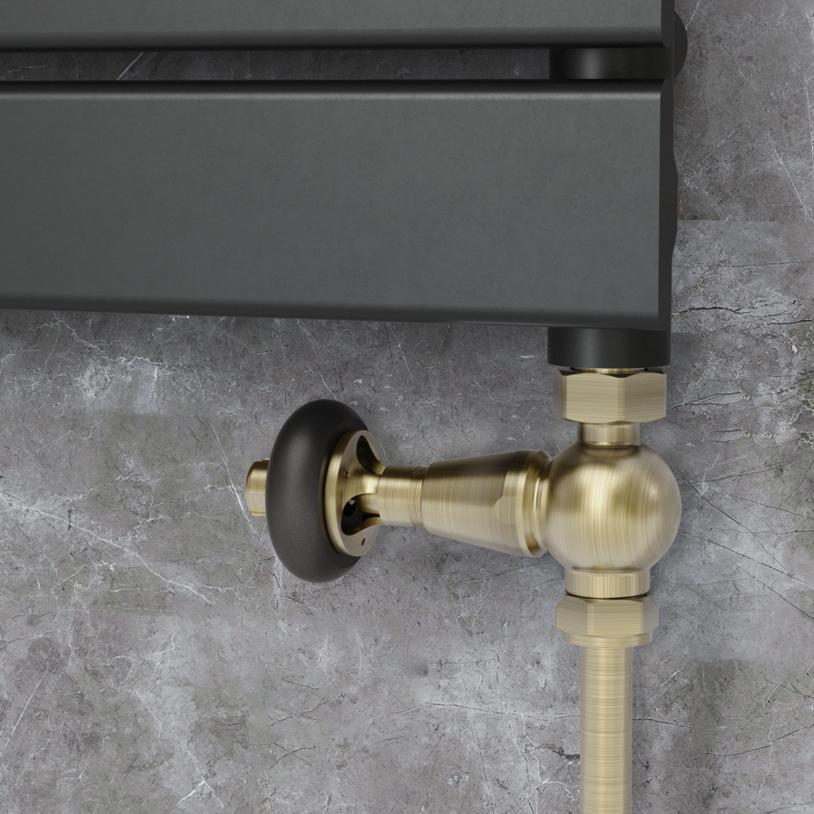 Maesta Antique Brass Traditional TRV Straight Thermostatic Radiator Valves With Lockshield
