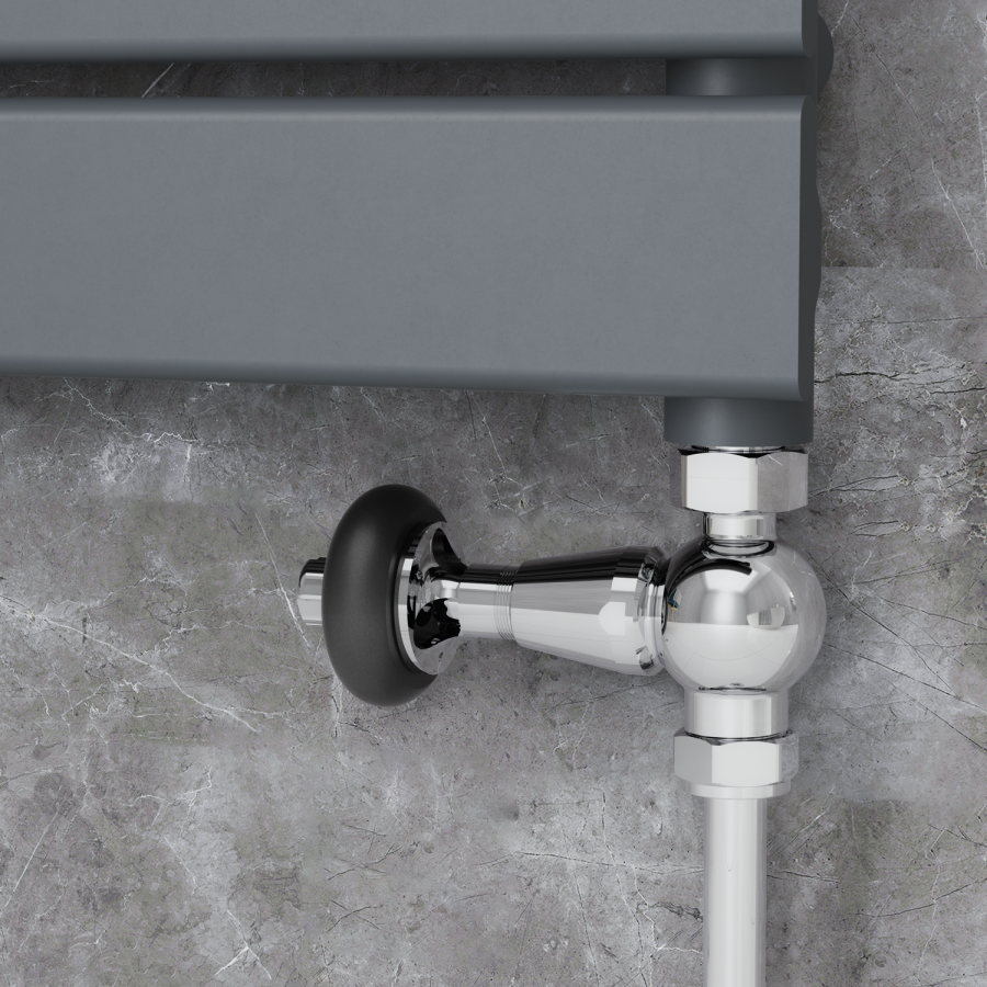 Maesta Chrome Traditional TRV Straight Thermostatic Radiator Valves With Lockshield
