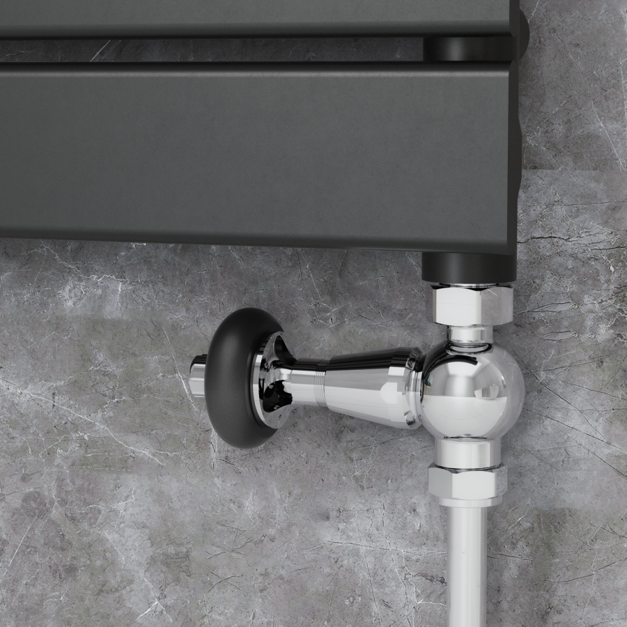 Maesta Chrome Traditional TRV Straight Thermostatic Radiator Valves With Lockshield