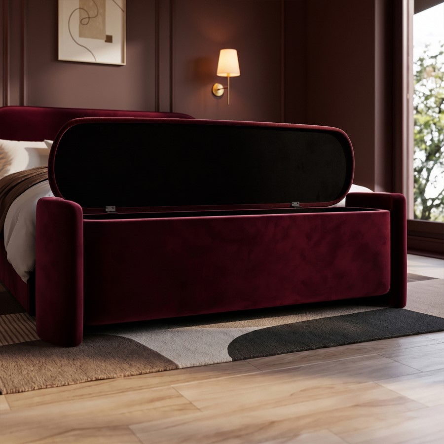 Burgundy Velvet Ottoman Storage Blanket Box - Taryn