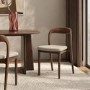 Set of 2 Beige Upholstered Dining Chairs with Walnut Solid Wood Frame - Uma