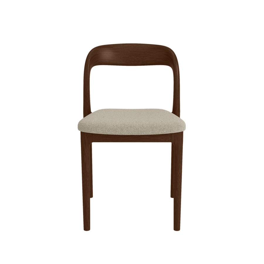 Set of 2 Beige Upholstered Dining Chairs with Walnut Solid Wood Frame - Uma