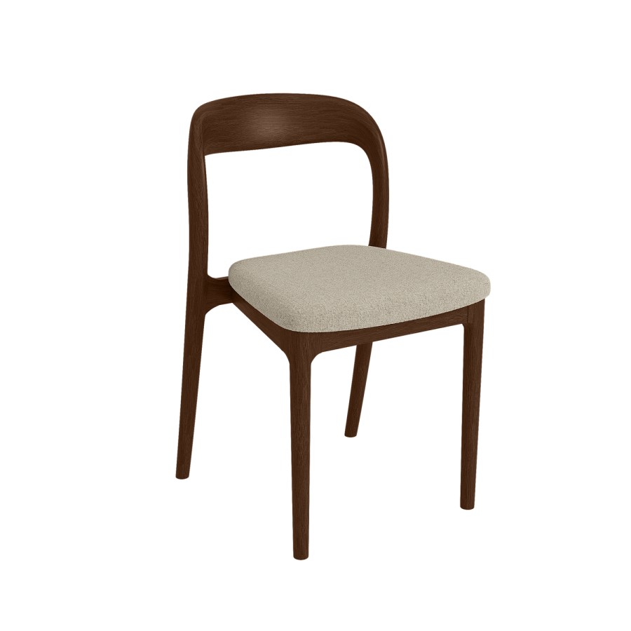 Set of 2 Beige Upholstered Dining Chairs with Walnut Solid Wood Frame - Uma