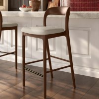 Beige Upholstered Kitchen Stool with Walnut Solid Wood Frame - Uma
