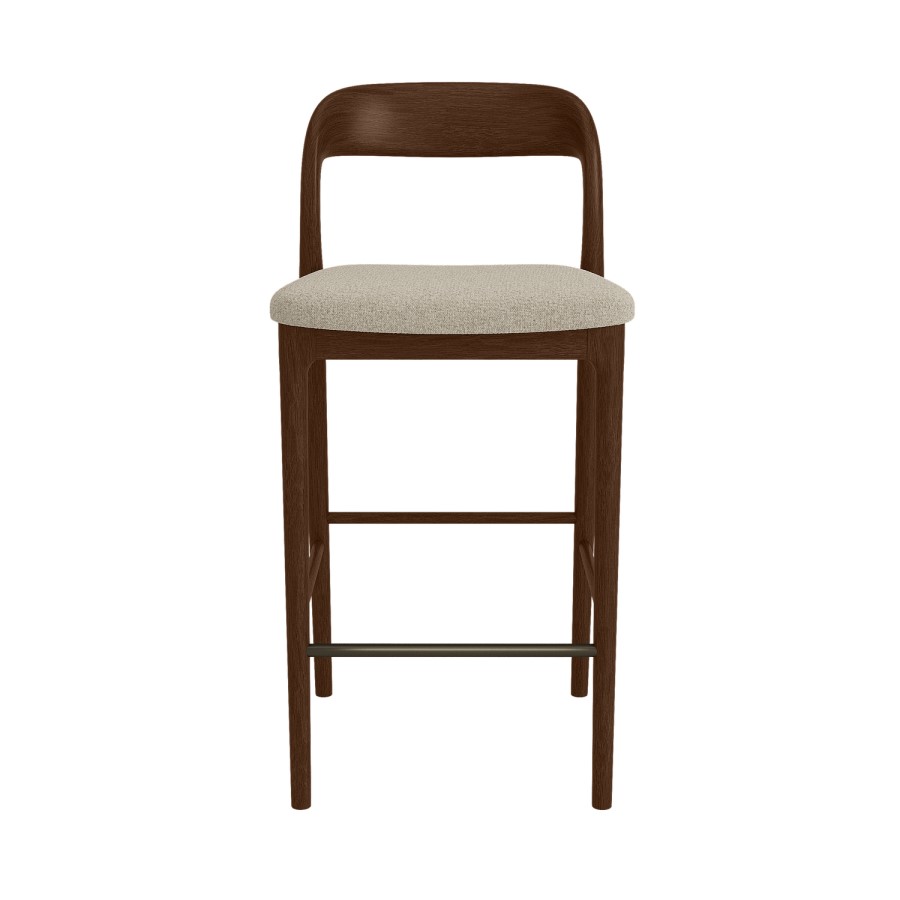 Beige Upholstered Kitchen Stool with Walnut Solid Wood Frame - Uma