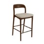 Beige Upholstered Kitchen Stool with Walnut Solid Wood Frame - Uma