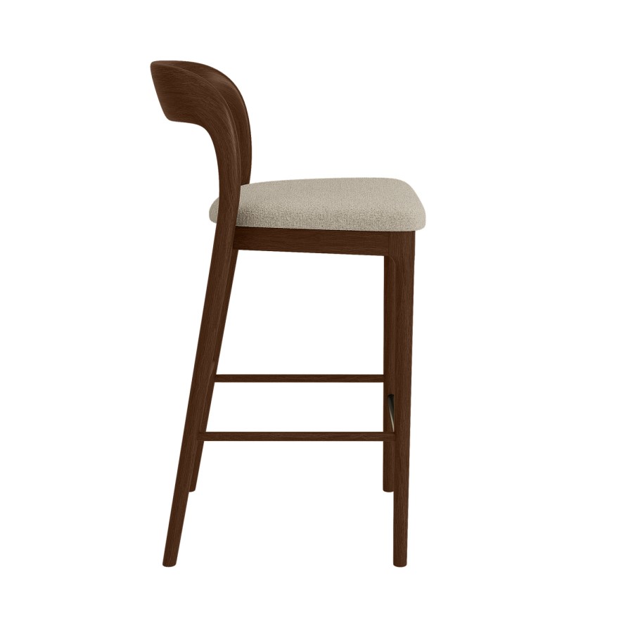 Beige Upholstered Kitchen Stool with Walnut Solid Wood Frame - Uma