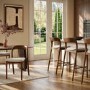 Beige Upholstered Kitchen Stool with Walnut Solid Wood Frame - Uma