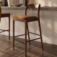 Rust Upholstered Kitchen Stool with Walnut Solid Wood Frame - Uma