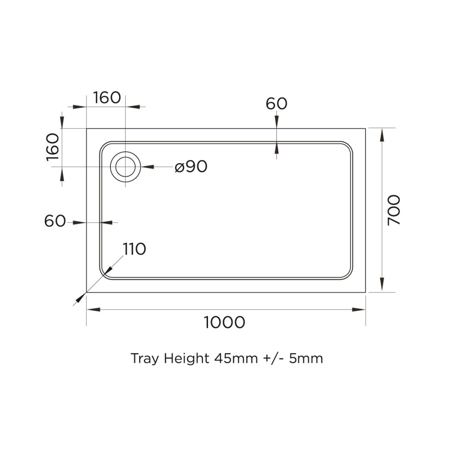 1000x700mm Rectangular 45mm White Stone Resin Shower Tray – Pearl