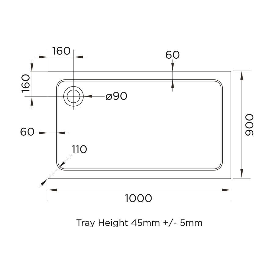 1000x900mm Rectangular 45mm White Stone Resin Shower Tray – Pearl