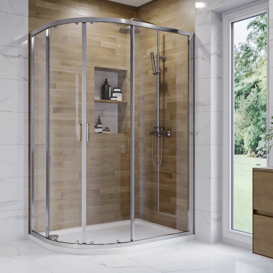 1200x800mm Left Hand Offset Quadrant 45mm White Stone Resin Shower Tray – Pearl