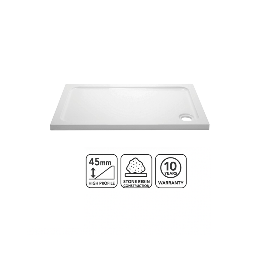 1500x800mm Rectangular 45mm White Stone Resin Shower Tray – Pearl