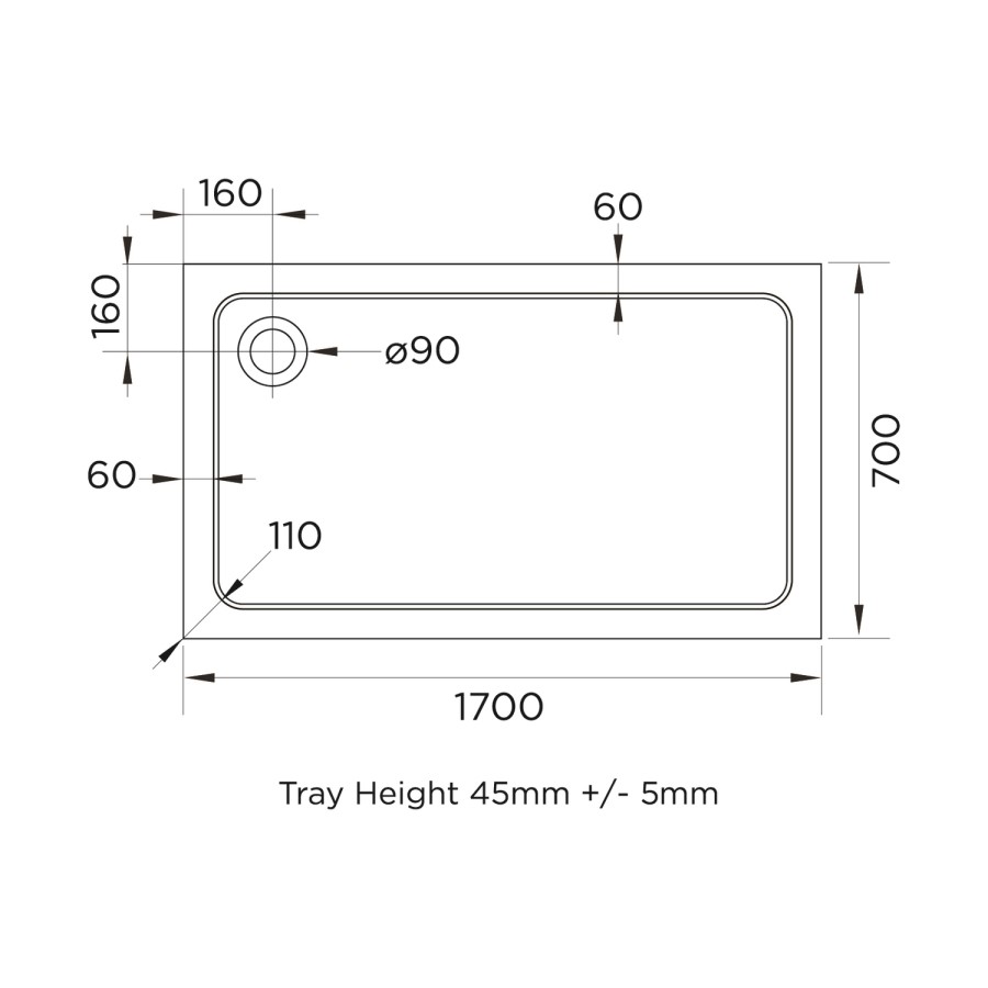 1000x700mm Chrome 6mm Glass Rectangular Sliding Enclosure with Tray - Carina