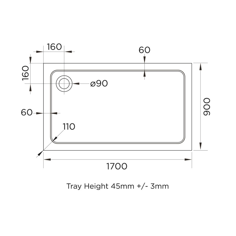 1700x900mm Rectangular 45mm White Stone Resin Shower Tray – Pearl