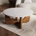 Large Round White Marble and Mango Wood Coffee Table - Ivan