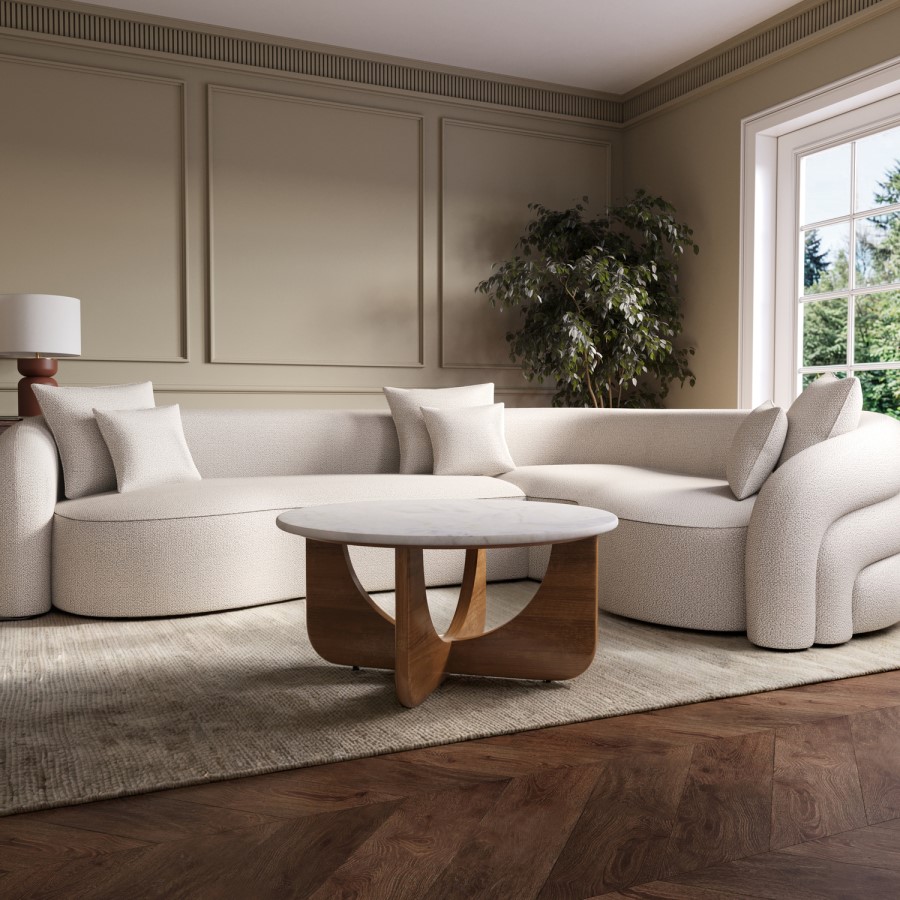 Large Round White Marble and Mango Wood Coffee Table - Ivan