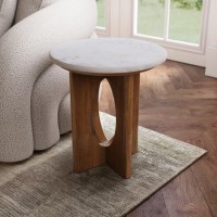 ONLY OPENED - White Marble and Mango Wood Side Table - Ivan
