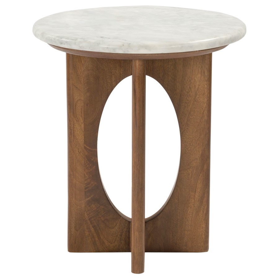 ONLY OPENED - White Marble and Mango Wood Side Table - Ivan