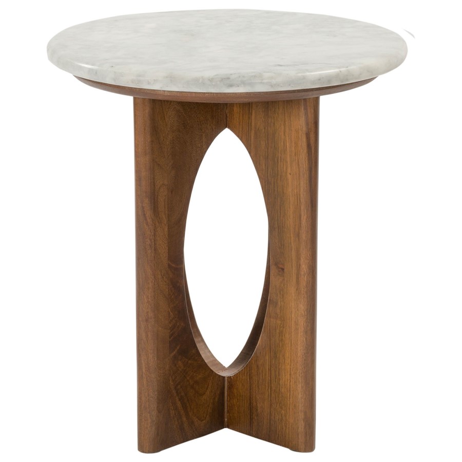 ONLY OPENED - White Marble and Mango Wood Side Table - Ivan