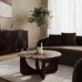 Large Round Brown Marble and Walnut Effect Coffee Table - Ivan