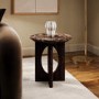 Round Brown Marble and Walnut Effect Side Table - Ivan