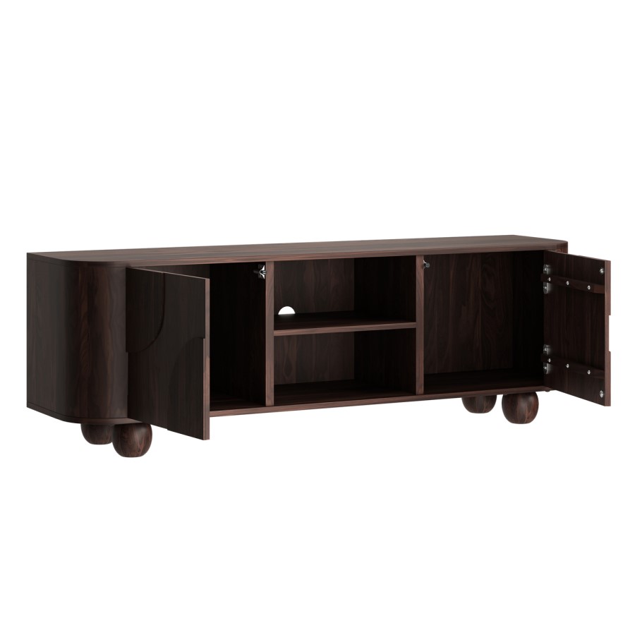 Large Walnut Effect TV Stand with Storage - TV's up to 70" - Ivan