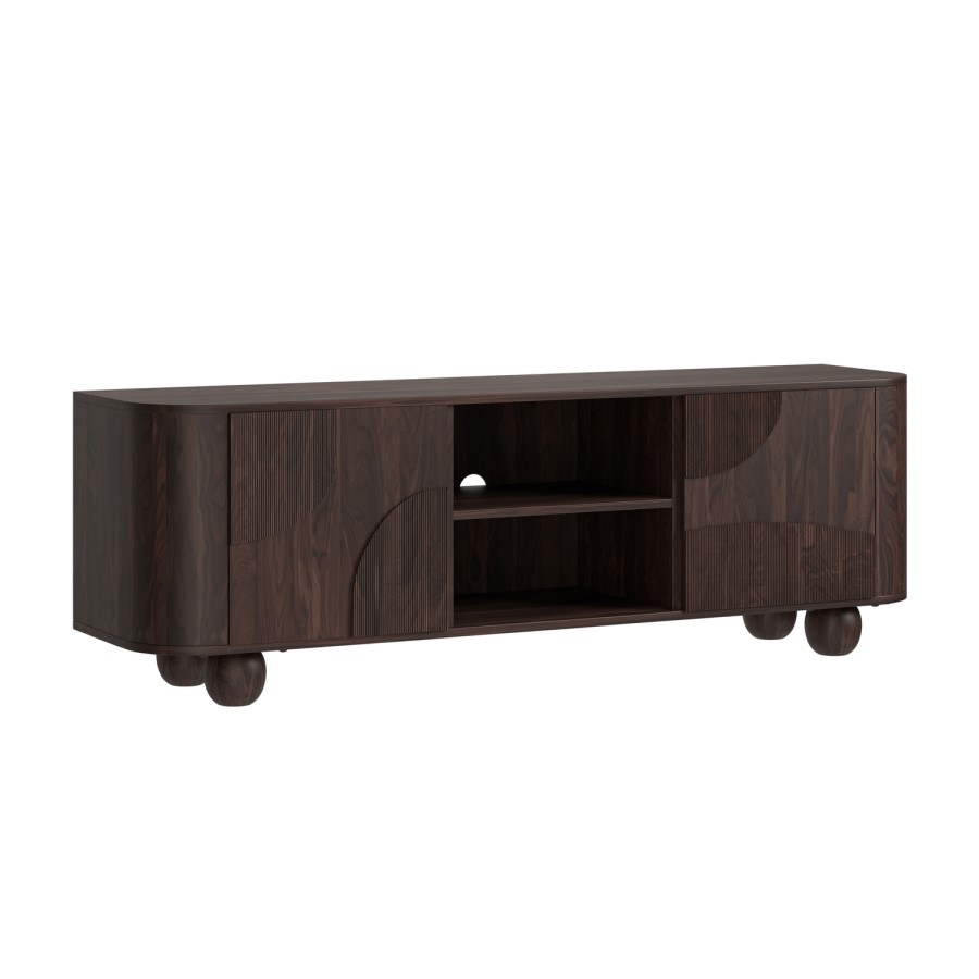 Large Walnut Effect TV Stand with Storage - TV's up to 70" - Ivan