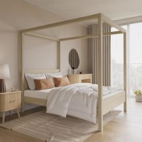 Double Four Poster Bed Frame in Oak - Victoria