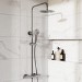 Chrome Round Thermostatic Bar Mixer Shower Set with Slide Rail Kit & Hand Shower - Vira