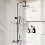 Chrome Round Thermostatic Bar Mixer Shower Set with Slide Rail Kit & Hand Shower - Vira