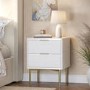Modern Ribbed White High Gloss 2 Drawer Bedside Table - Valencia
