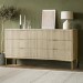 Wide Oak Ribbed 6 Drawer Chest of Drawers with Gold Legs - Valencia