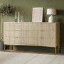 Wide Oak Ribbed 6 Drawer Chest of Drawers with Gold Legs - Valencia
