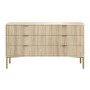 Wide Oak Ribbed 6 Drawer Chest of Drawers with Gold Legs - Valencia