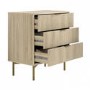 Oak and Gold Ribbed 3 Drawer Chest of Drawers - Valencia