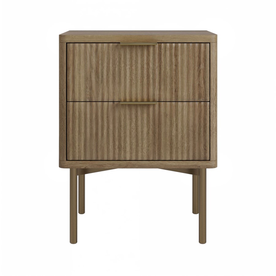 Dark Wood Ribbed 2 Drawer Bedside Table - Valencia