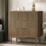 Dark Wood Ribbed 3 Drawer Chest of Drawers - Valencia